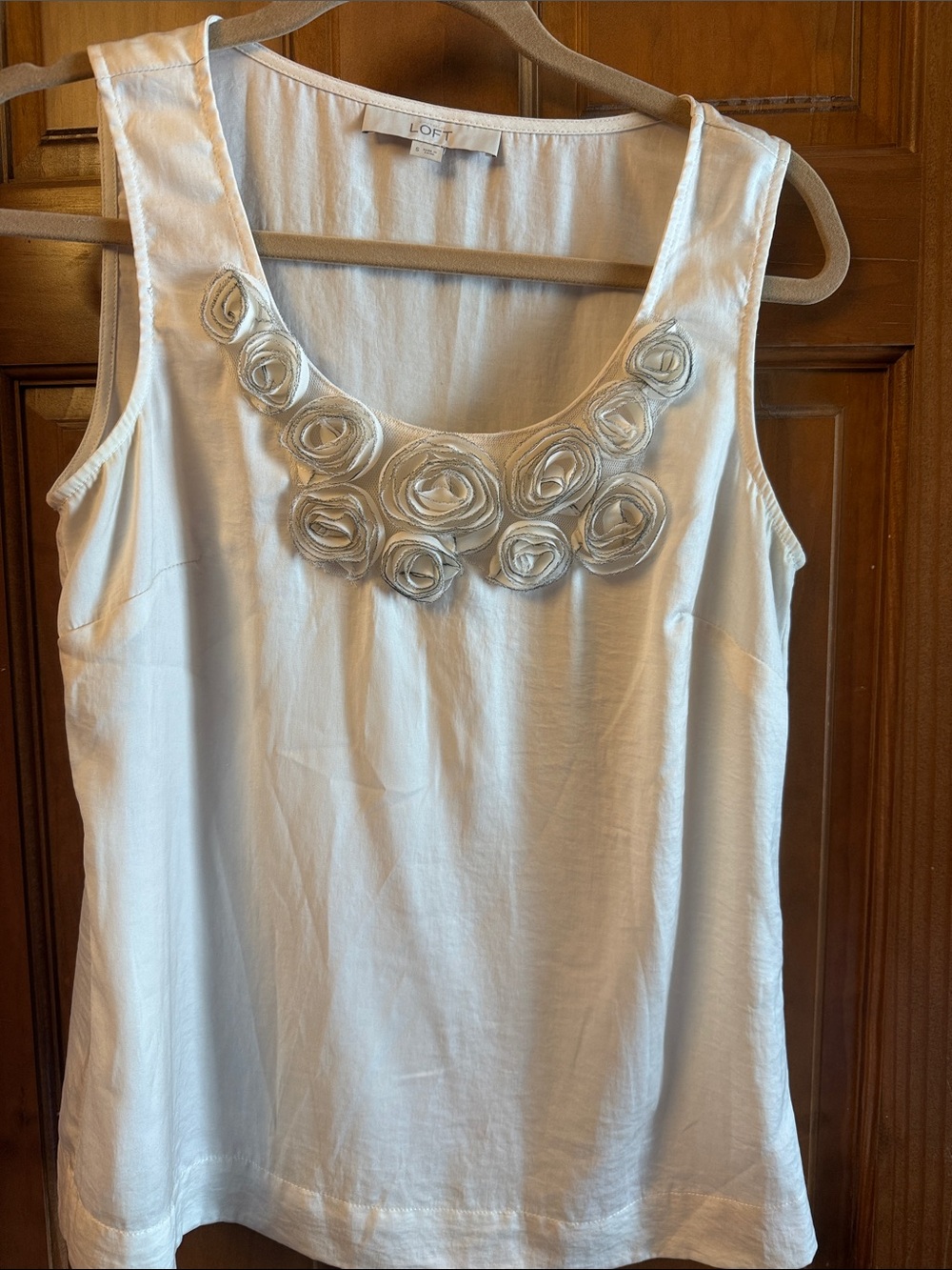LOFT White Floral Rosette Sleeveless Tank
